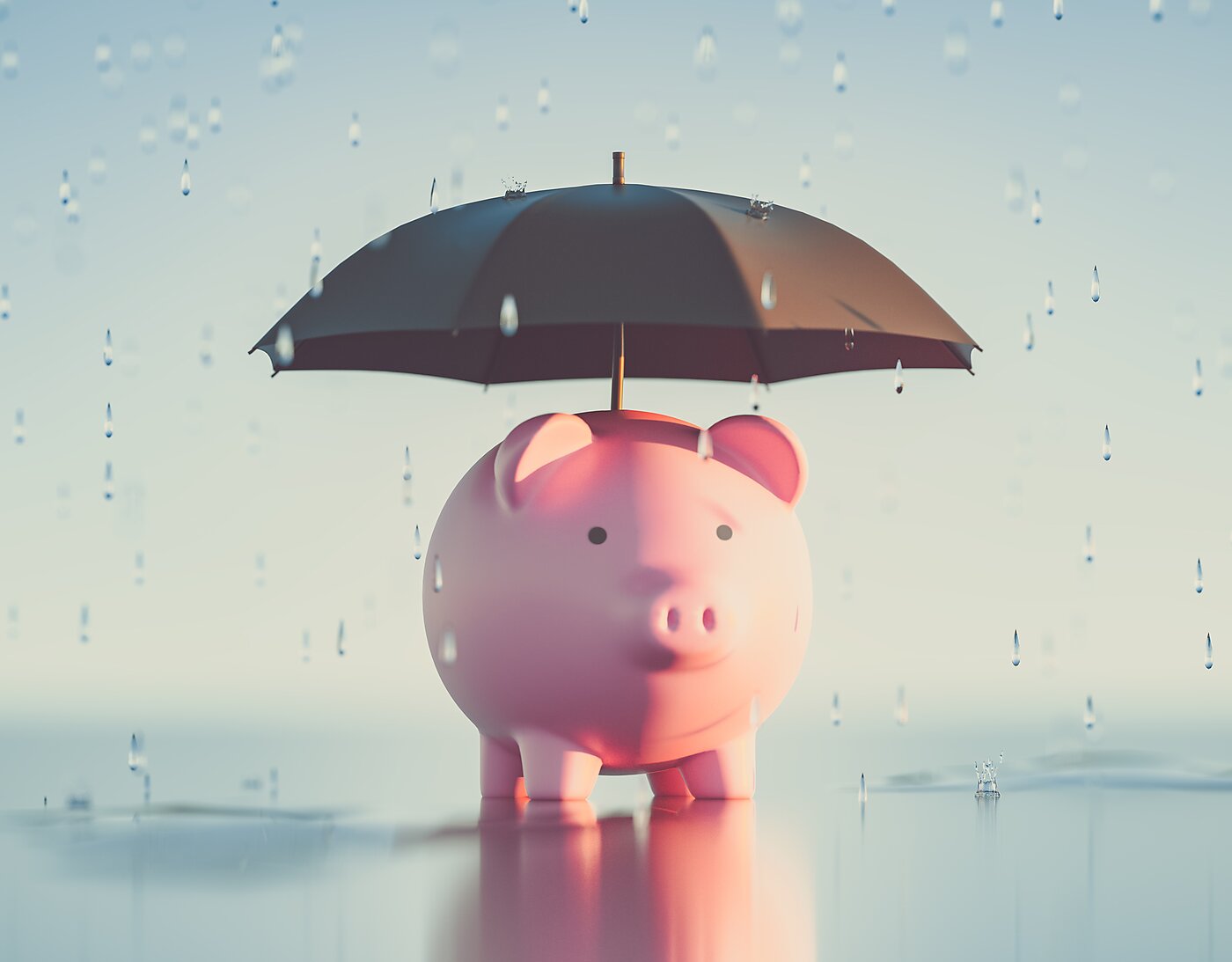 A piggybank with an umbrella